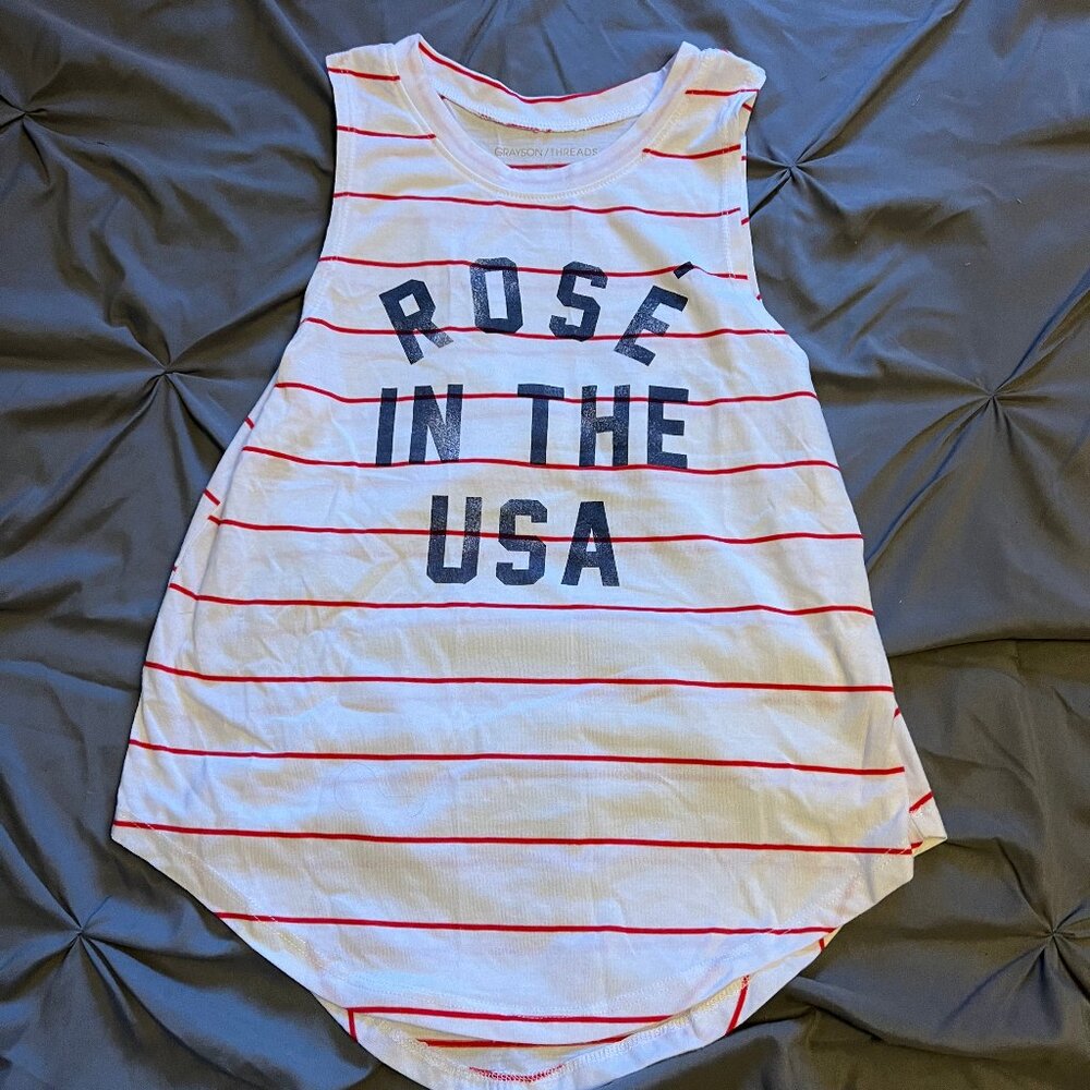 Grayson Threads Size XS Red White & Blue Tank Top with "Rose in the USA" print